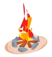 bonfire, firewood and rock collection icons. suitable for camping, travel, light, hot, fire, etc. flat vector illustration