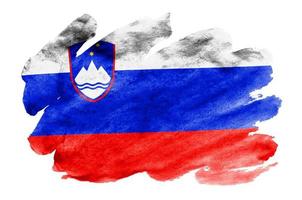 Slovenia flag is depicted in liquid watercolor style isolated on white background photo