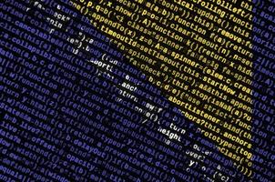 Bosnia and Herzegovina flag is depicted on the screen with the program code. The concept of modern technology and site development photo