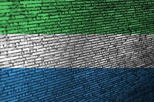 Sierra Leone flag is depicted on the screen with the program code. The concept of modern technology and site development photo