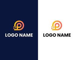 letter d and p with tech modern logo design template vector