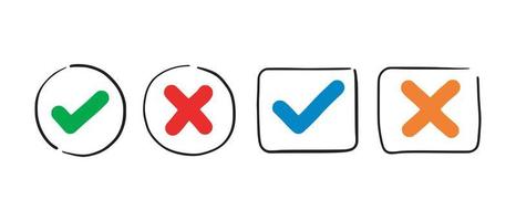 Tick and cross  signs. Checkmark OK and X icons. vector
