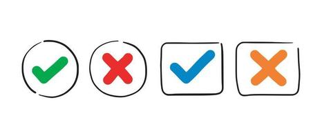 Tick and cross  signs. Checkmark OK and X icons. vector