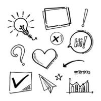 doodle mix consisting of lights, frames, question marks, love, checklists, diagrams and others vector