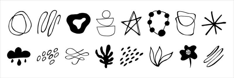 Set of abstract doodle elements for design. Trend style, new form, flat, hand draw. For sublimation, posters, postcards, prints
