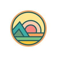 diseño abstracto de la insignia del logotipo de la montaña de la playa al atardecer. ilustración de vector de icono de diseño de logotipo