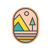 diseño abstracto de la insignia del logotipo de la montaña de la playa al atardecer. ilustración de vector de icono de diseño de logotipo