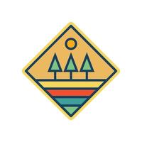 Abstract Sunset beach mountain logo badge design. Logo design icon vector illustration