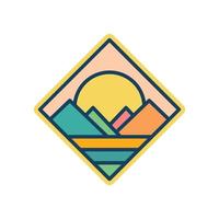 diseño abstracto de la insignia del logotipo de la montaña de la playa al atardecer. ilustración de vector de icono de diseño de logotipo