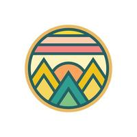 Abstract Sunset beach mountain logo badge design. Logo design icon vector illustration