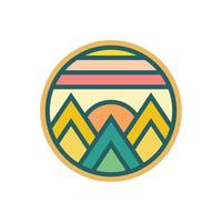 Abstract Sunset beach mountain logo badge design. Logo design icon vector illustration