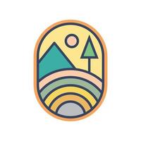 Abstract Sunset beach mountain logo badge design. Logo design icon vector illustration