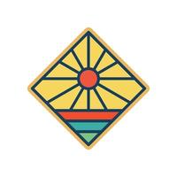 Abstract Sunset beach mountain logo badge design. Logo design icon vector illustration