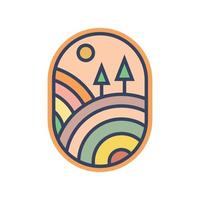 Abstract Sunset beach mountain logo badge design. Logo design icon vector illustration