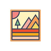 Abstract Sunset beach mountain logo badge design. Logo design icon vector illustration