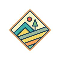 Abstract Sunset beach mountain logo badge design. Logo design icon vector illustration