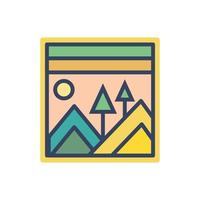 Abstract Sunset beach mountain logo badge design. Logo design icon vector illustration