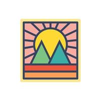 diseño abstracto de la insignia del logotipo de la montaña de la playa al atardecer. ilustración de vector de icono de diseño de logotipo