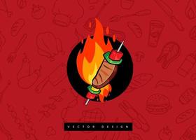 carne asada a la parrilla dibujo a mano. diseño de estilo colorido con insignia. ilustración vectorial de contorno vector