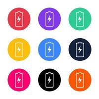 Nine colorful battery icons in flat style design isolated on white background. vector