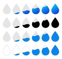 conjunto de iconos de gota de agua o nivel de humedad aislados en fondo blanco. vector