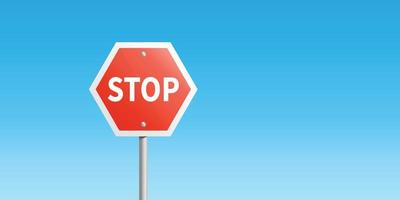 Red stop sign and blue sky background. vector