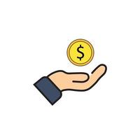 dinero en el icono plano de la mano vector