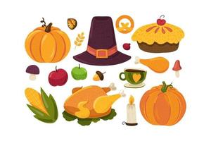 Thanksgiving day tradition celebration set vector