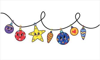 Vector Illustration of Decorative Cute Christmas Garland. Celebration Garland with Cute Characters of Christmas Decorations