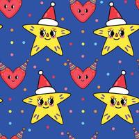 Vector Seamless Celebration Christmas Pattern with Cartoon Characters - Christmas Decorations. Good Vibes Cartoon Style