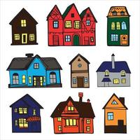 Vector Set of Hand Drawn Graphic Sketch of Different Houses