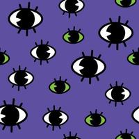 Fanky Psychedelic 70s and 60s Vibes Pattern with Eyes. Decorative Trippy Halloween Vibes Seamless Pattern vector