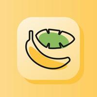 3d square button yellow banana fruit outline icon. Flat symbol sign vector illustration isolated on yellow background. Healthy nutrition concept