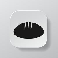 White square button with black bread outline icon, black baking on the white plate. Flat symbol sign vector illustration isolated on white background. Healthy nutrition concept