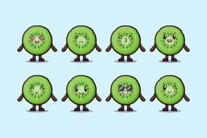 Set kawaii Kiwi fruit cartoon expressions vector