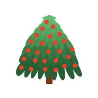 Christmas tree with red balls flat style vector illustration