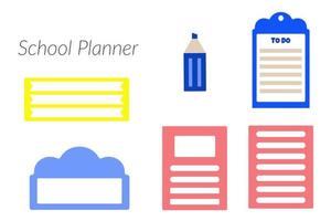 School planner with marker on white background. Bright school notebook. Stationery for students and teachers. Education design concept. Vector illustration