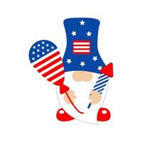 American gnome with baloon  fireworks. Cute vector prints for 4th of July. Independence day design elements in the colors of the US national flag.