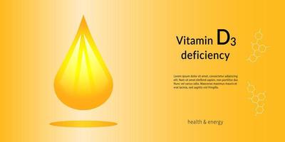 Vitamin D shining pill capsule icon. Shining golden substance drop. Medical  advertising. Horizontal vector banner.