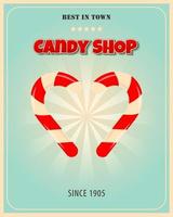 Retro poster design for candy shop. Candies vintage banner theme. Promotional banner for sweets, cakes and desserts. vector