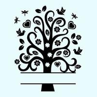 Ilustración de vector de monograma de silueta de árbol genealógico. árbol de color negro. diseño de árbol de papel. concepto de familia