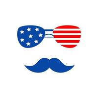 bigote de icono con gafas ilustraciones patrióticas del día de la independencia. lindos estampados vectoriales para el 4 de julio. elementos de diseño del día de la independencia en los colores de la bandera nacional estadounidense. vector