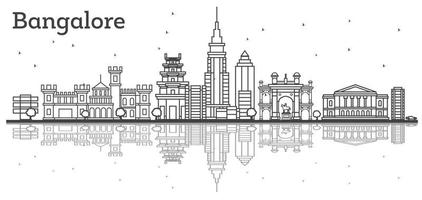 Outline Bangalore Skyline with Historic Buildings and Reflections. vector