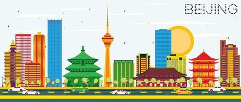 Beijing Skyline with Color Buildings and Blue Sky. vector