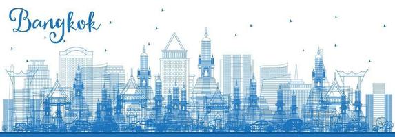 Outline Bangkok Skyline with Blue Landmarks. vector