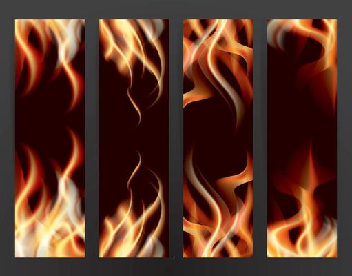 Banner Set with Fire Flames. Vector Illustration.