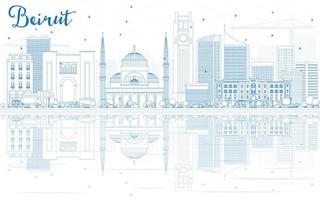 Outline Beirut Skyline with Blue Buildings and Reflections. vector