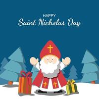 Happy Saint Nicholas Day background. Design with cartoon character. vector