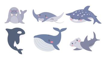 Cute aquatic creatures in the ocean. elements for children vector