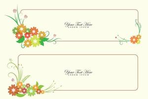 conjunto de banner floral y borde de marco floral con flor y hoja sobre fondo blanco vector